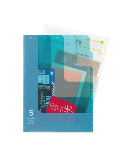 5 Pockets Clear Folder A4 "2 Way" for School & Office Documents