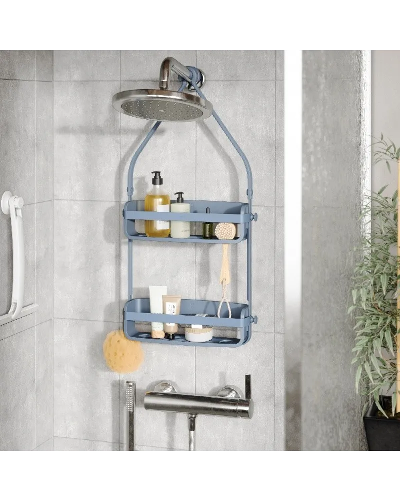 Portaoggetti da doccia salvaspazio con ripiani capienti e ganci flessibili