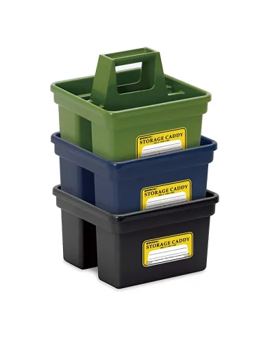 Piccolo contenitore con manico e divisori interni compatto, impilabile, disponibile in colori nostalgici