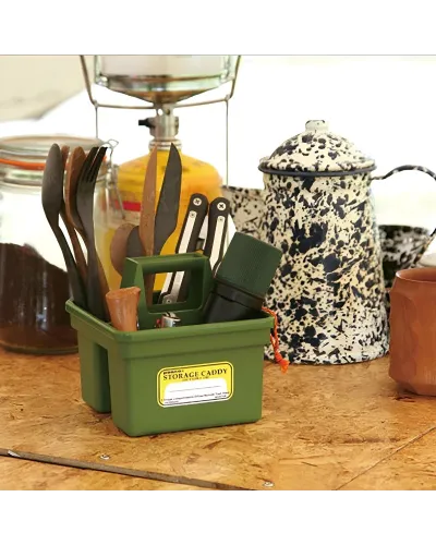 Piccolo contenitore con manico e divisori interni compatto, impilabile, disponibile in colori nostalgici