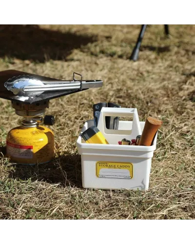 Piccolo contenitore con manico e divisori interni compatto, impilabile, disponibile in colori nostalgici