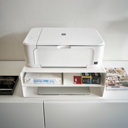Tower Yamazaki supporto per stampante, mobile per ufficio in acciaio con incavo antiscivolo per evitare cadute durante la stampa