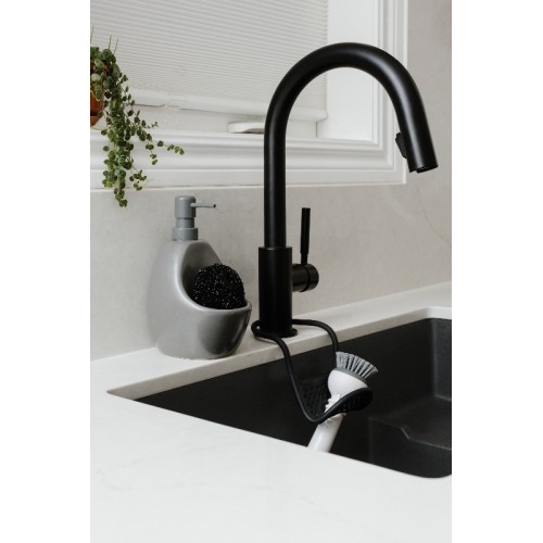 dispenser elegante per sapone con porta oggetti