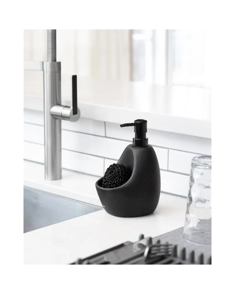 Elegant soap dispenser for bathroom or kitchen with storage