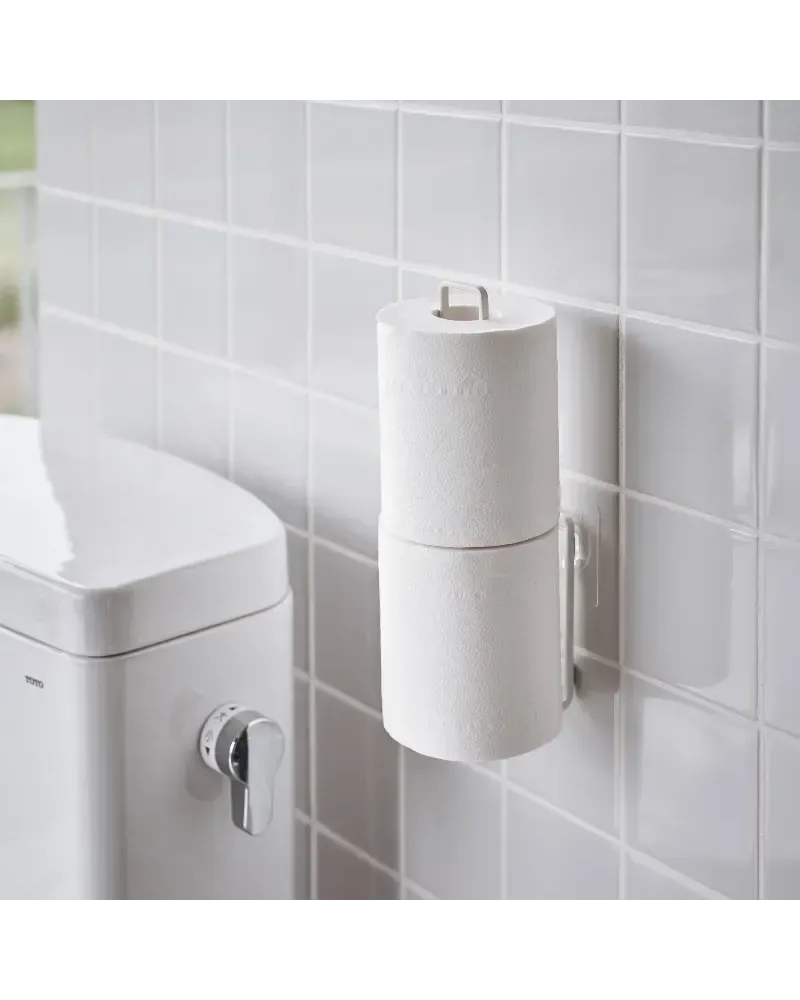 Yamazaki Adhesive Wall Toilet Paper Holder for 2 Rolls, Space‑Saving