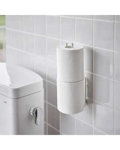 Yamazaki Adhesive Wall Toilet Paper Holder for 2 Rolls, Space‑Saving