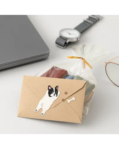 set di cancelleria giapponese per lettere decorato con un cane che sigilla la busta