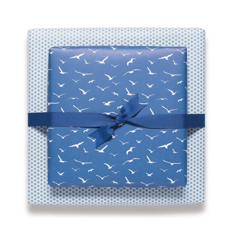 Double-Sided Gift Wrapping Paper with Two Matching Patterns " BIRDS & DOTS Petrol " - My Pretty Circus
