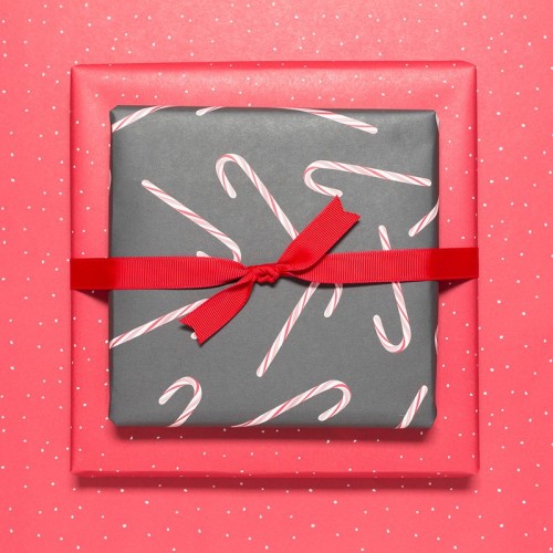 Double-Sided Gift Wrapping Paper with Two Matching Patterns " CANDY CANE Dark Grey " - My Pretty Circus