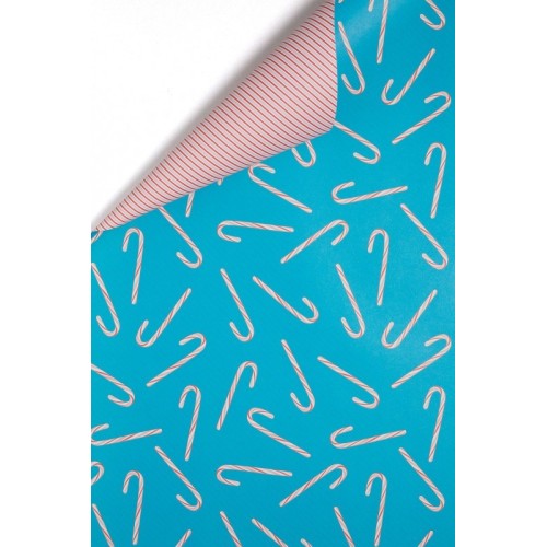 Double-Sided Gift Wrapping Paper with Two Matching Patterns " CANDY CANE Turquoise " - My Pretty Circus