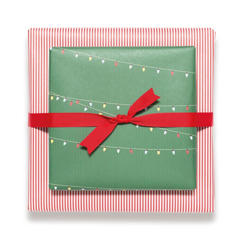 Double-Sided Wrapping Paper with Two Matching Patterns " FAIRY LIGHTS & STRIPE Green " - My Pretty Circus