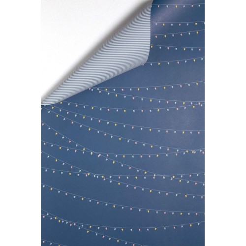 Double-Sided Gift Wrapping Paper with Two Matching Patterns " FAIRY LIGHTS & STRIPE Blue " - My Pretty Circus