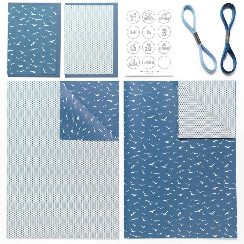 Gift Wrapping Set MIX&MATCH " BIRDS Blue " My Pretty Circus