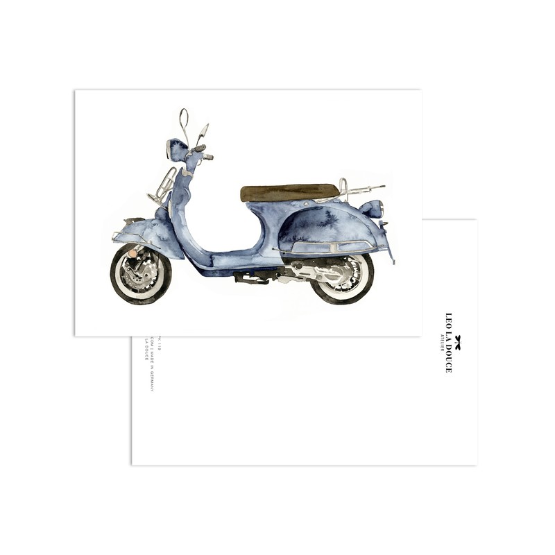 Cartolina " Scooter Blu ", Atelier Leo La Douce