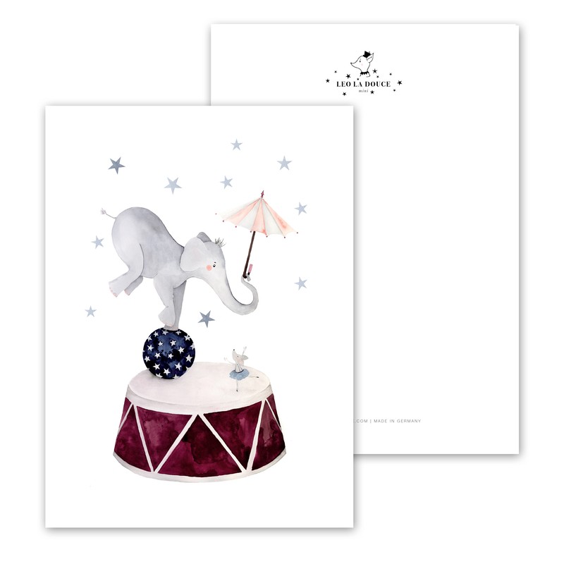 Postcards " Dancing Elephant ", Atelier Leo La Douce