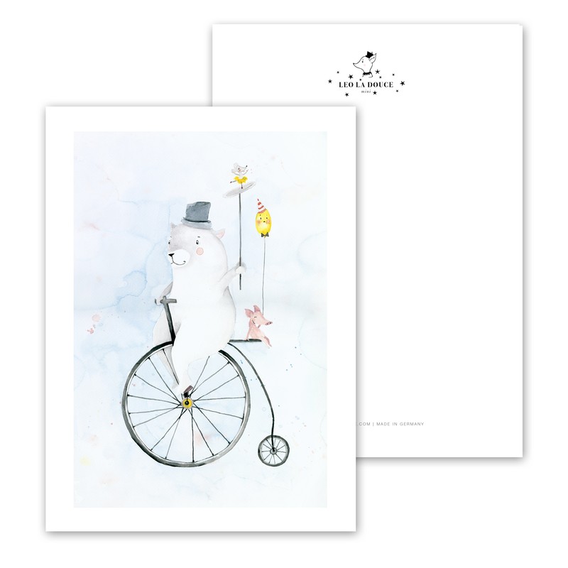 Cartolina " Orso in Bicicletta ", Atelier Leo La Douce