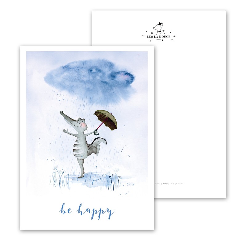 Postcards " Be Happy Crocodile ", Atelier Leo La Douce