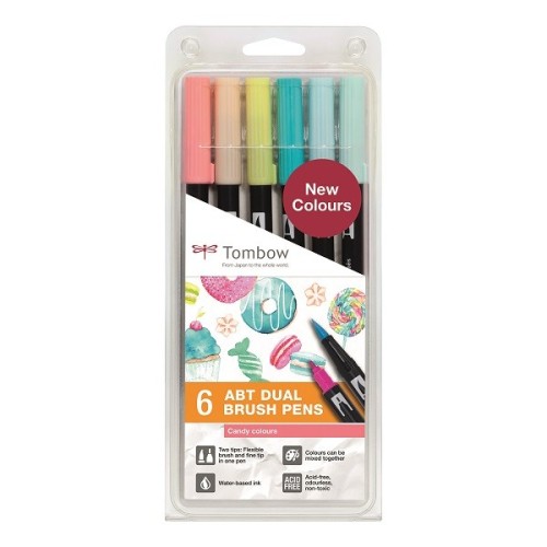 Set of 6 Tombow Colors Dual Brush CANDY Markers for Art and Drawing