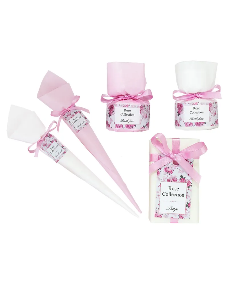 Bath gift set: soaps, bath bombs, bath salts with natural ingredients