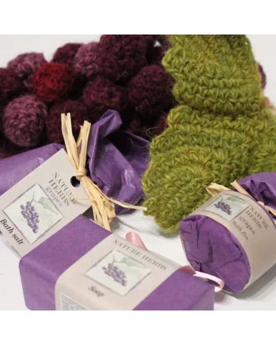 Bath gift set: soaps, bath bombs, bath salts with natural ingredients