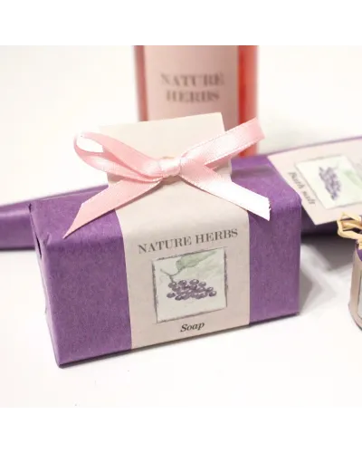 Bath gift set: soaps, bath bombs, bath salts with natural ingredients
