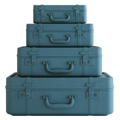 valigia portaoggetti impilabile contenitore compatto 4 misure blu acciaio