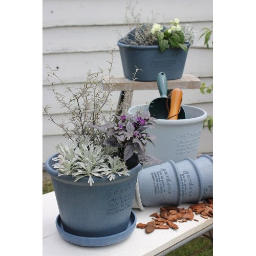 vaso in plastica con sottovaso per piante e fiori in colore particolare e unico Denim navy!