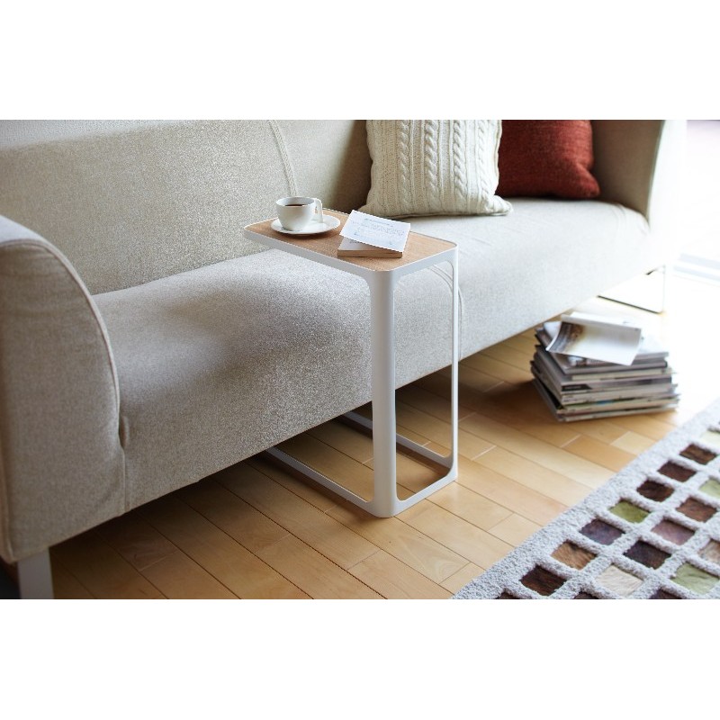Tavolino Moderno Laterale da Divano con Ripiano in Legno Naturale per  Salotto Colore Bianco - Yamazaki