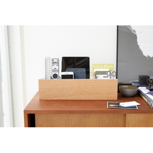 space-saving storage box with a beautiful combination of textured steel and natural wood