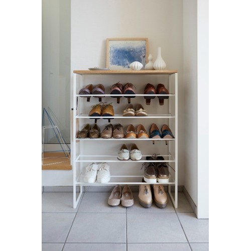 shoe cabinet rack with upper shelf in white wood