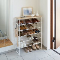slim shoes rack with wood top board 6 tier color white