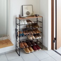 slim shoes rack with wood top board 6 tier color black