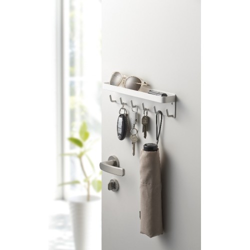 Magnetic space-saving wall key holder with tray