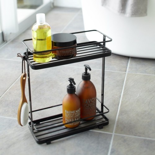 elegant compact object holder with 2 shelves with hooks