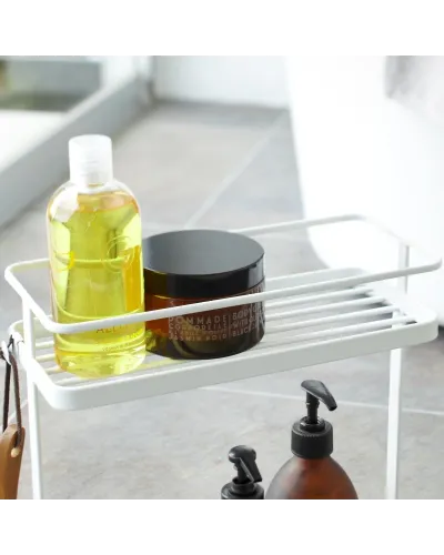 elegant compact bathroom rack with 2 shelves with hooks