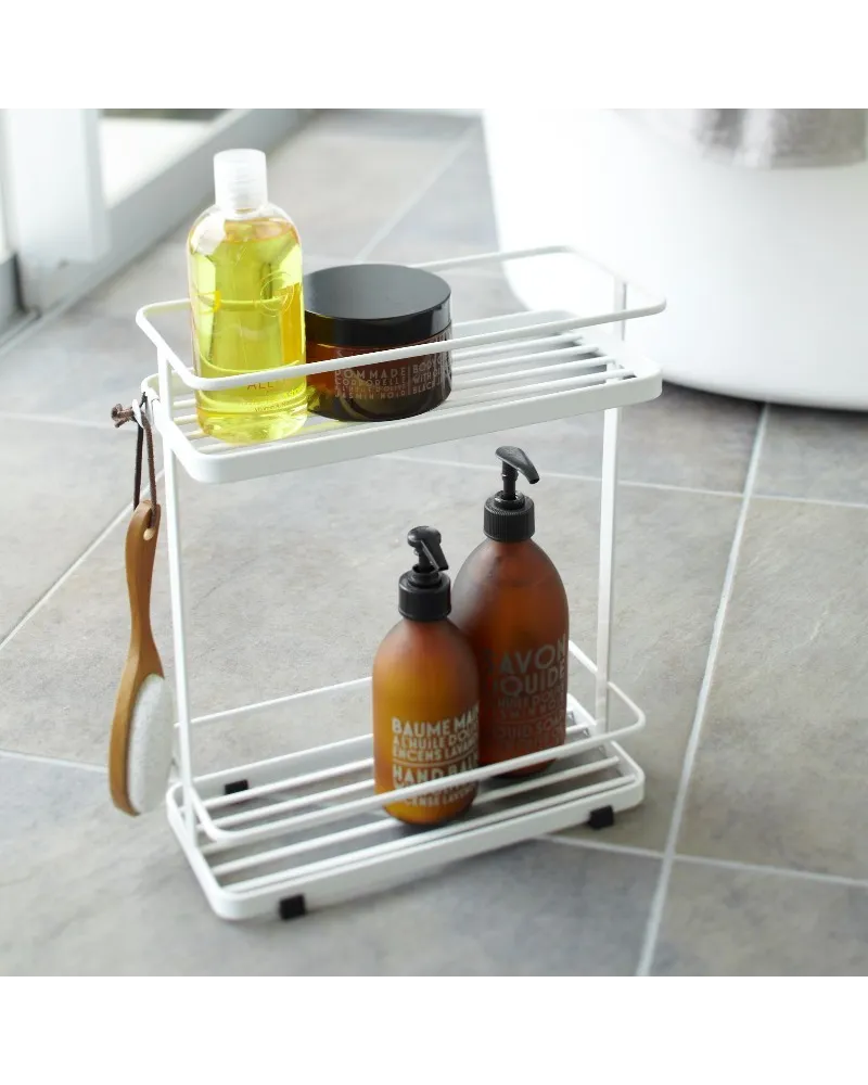 elegant compact bathroom rack with 2 shelves with hooks