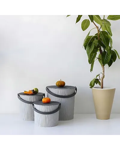 Beautiful, colorful, useful storage buckets. Stackable usable as containers, as a table, stool, ladder