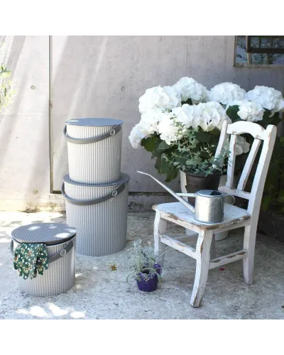 Beautiful, colorful, useful storage buckets. Stackable usable as containers, as a table, stool, ladder