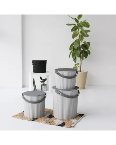 Beautiful, colorful, useful storage buckets. Stackable usable as containers, as a table, stool, ladder