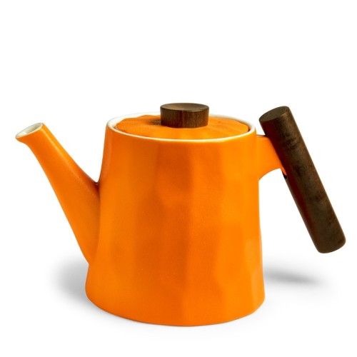 teapot in artisanal fine bone china porcelain orange color