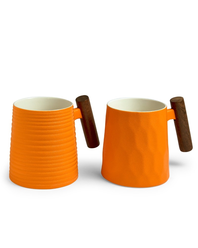 Mug 2 assorted with wooden handle
